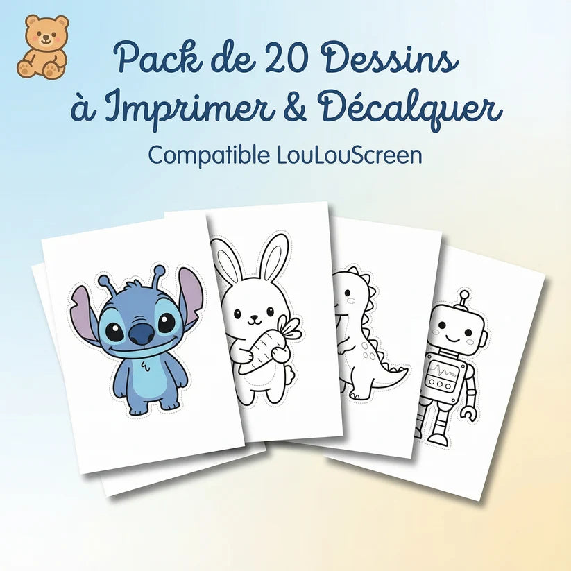 Pack of 20 Printable & Traceable Drawings for LouLouScreen™ (PDF)